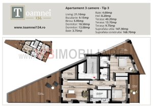 COMISION 0 - Toamnei 134 - penthouse 3 camere cu terase 63 mp